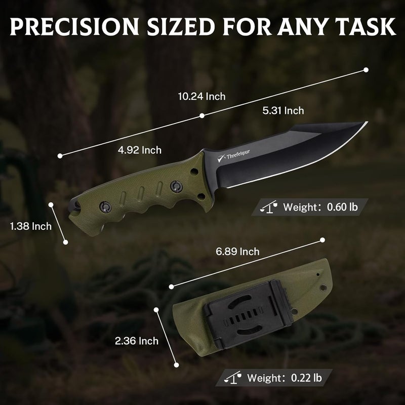 Threfelipur Camping Knife for Men, D2 Steel Fixed Blade Tactical Survival Knife with Sheath - Compact & Portable for Outdoor Hiking, Bushcraft, G10 Handle - Green - Image 2